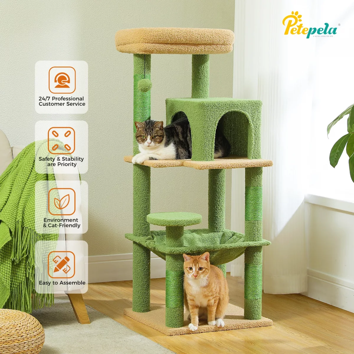 Arbre à chat 5 niveaux en bois avec hamac