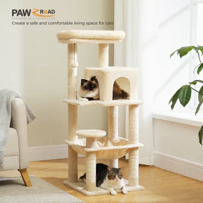 Arbre à chat 5 niveaux en bois avec hamac – image 2