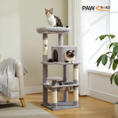 Arbre à chat 5 niveaux en bois avec hamac – image 3
