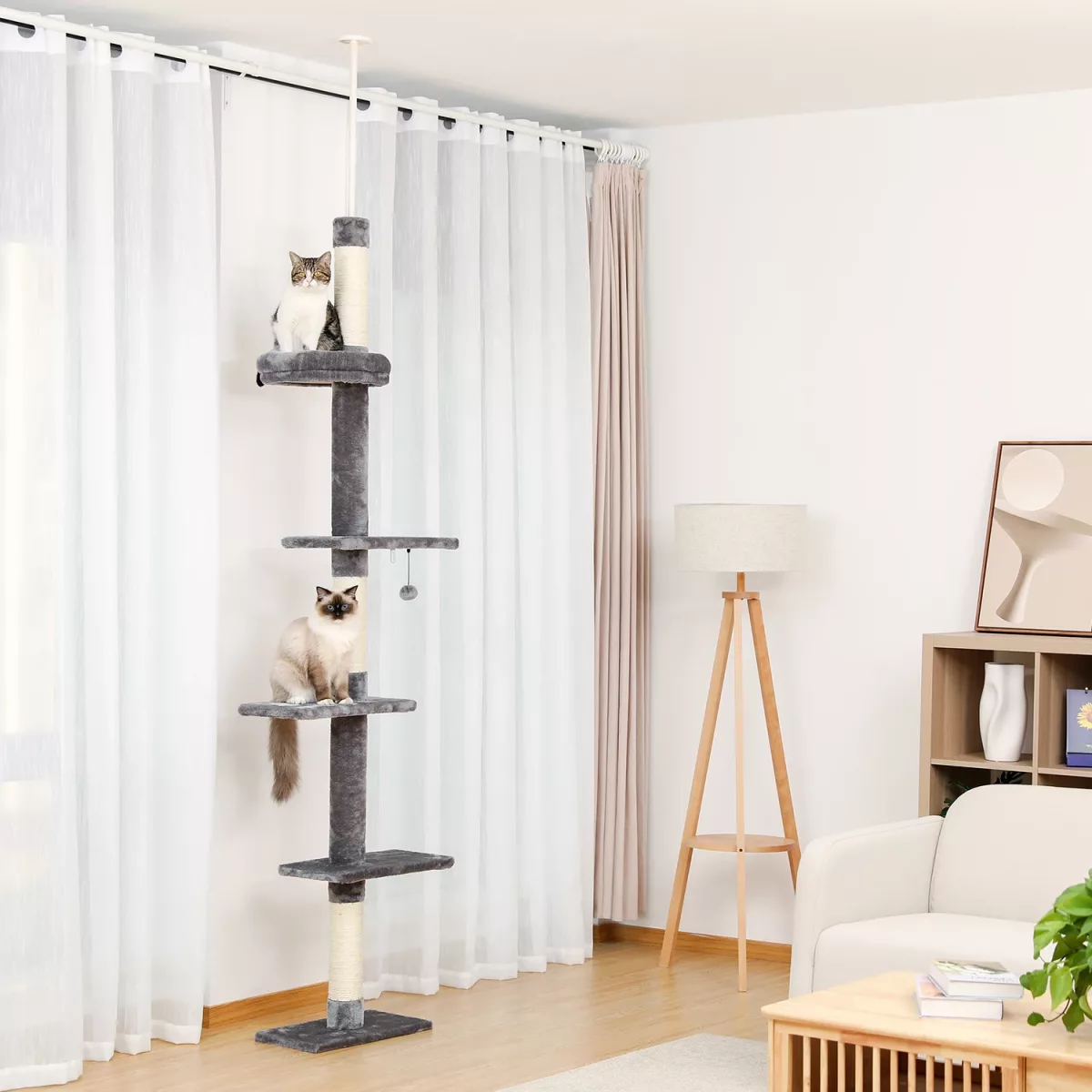 Arbre à chat 5 niveaux gris et beige de 274 cm