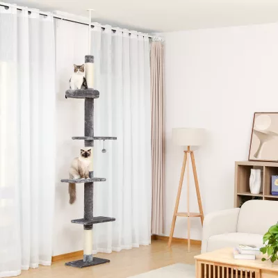 Arbre à chat 5 niveaux gris et beige de 274 cm