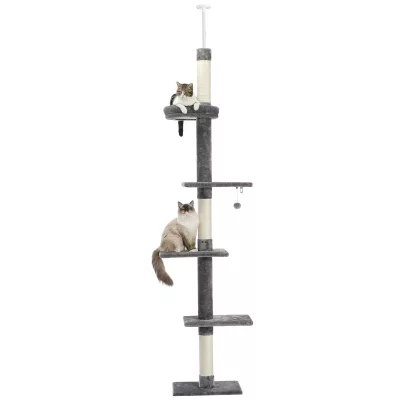 Arbre à chat 5 niveaux gris et beige de 274 cm – image 2