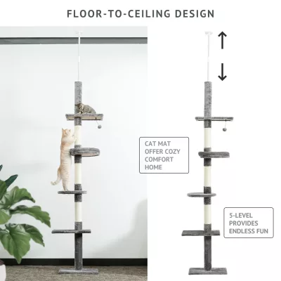 Arbre à chat 5 niveaux gris et beige de 274 cm – image 3