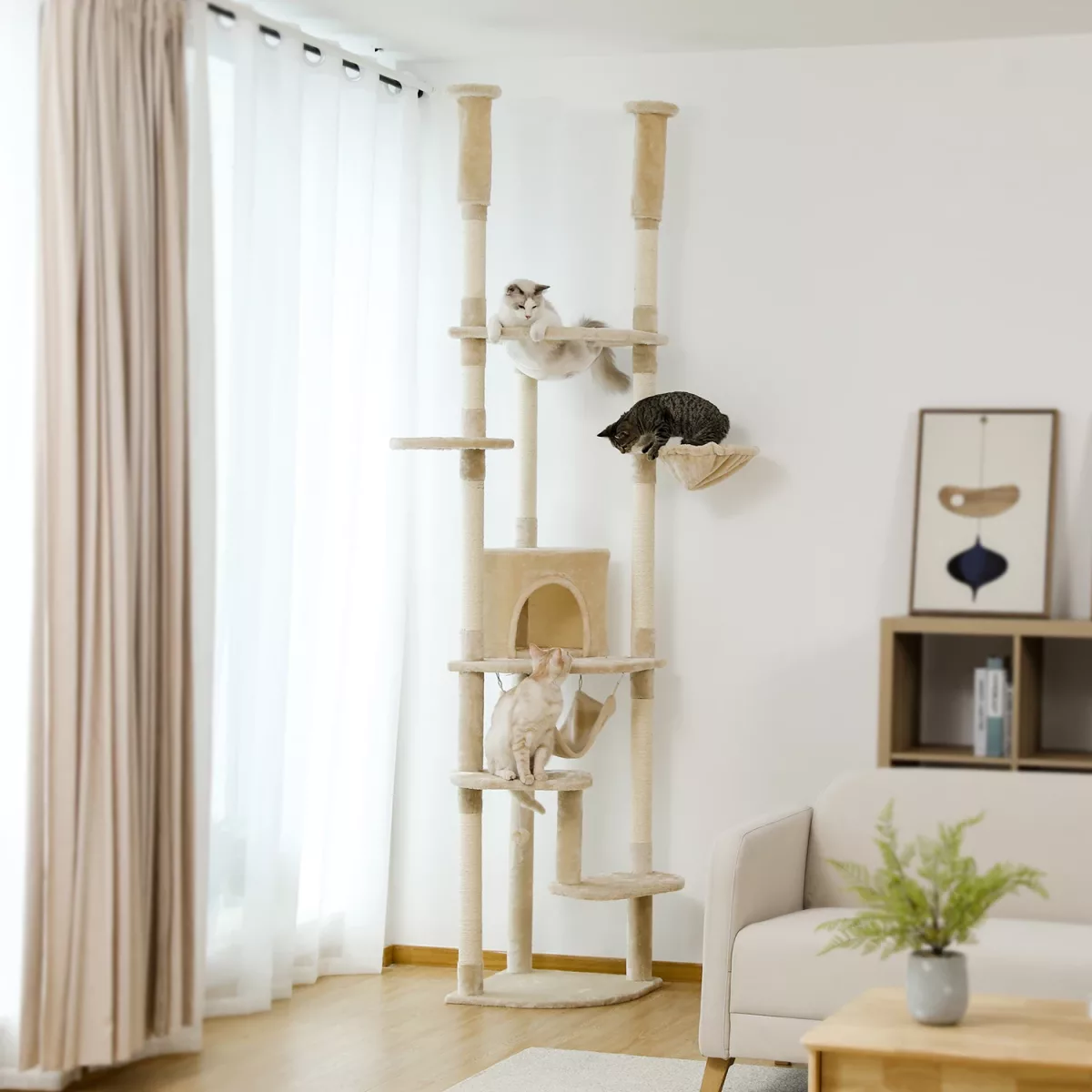 Arbre à chat réglable du sol au plafond en bois