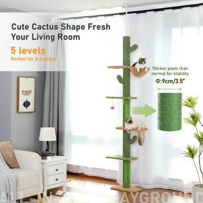 Arbre à chat vert du sol au plafond, 5 niveaux – image 2
