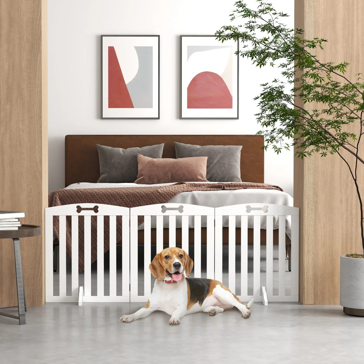 Barrière pliante pour chien en bois, 3 panneaux