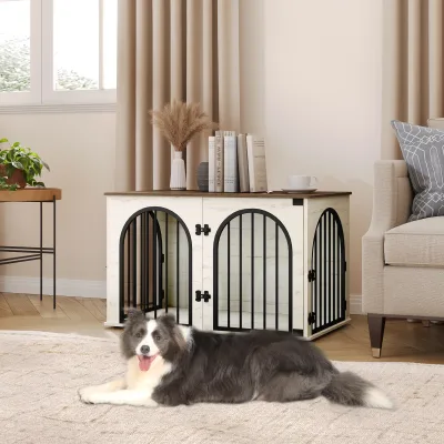 Cage pour chien meuble 3 portes à porte arquée – image 2