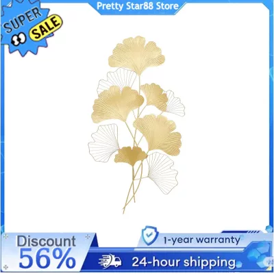 Décoration murale feuilles de ginkgo en fer doré – image 2