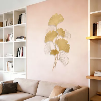 Décoration murale feuilles de ginkgo en fer doré – image 3