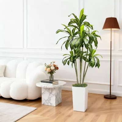 Dracaena artificiel vert avec jardinière blanche