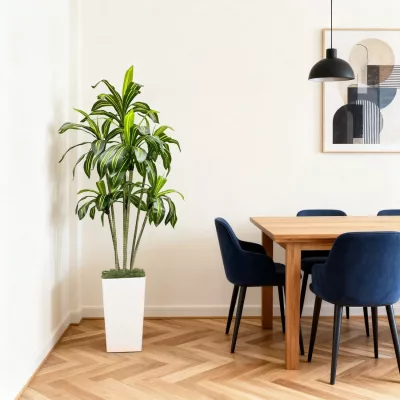 Dracaena artificiel vert avec jardinière blanche – image 2