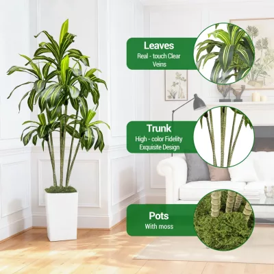 Dracaena artificiel vert avec jardinière blanche – image 3