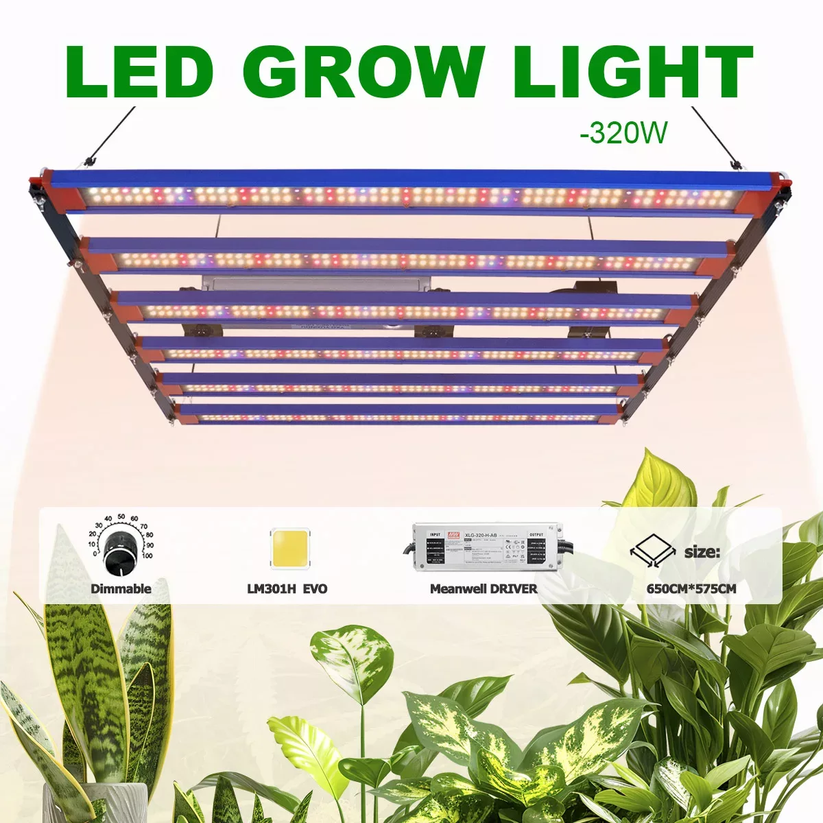 Lampe de culture LED à spectre complet, 320 W