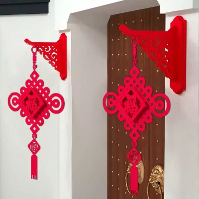 Lanterne rouge ronde en tissu floqué suspendue – image 3