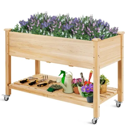 Lit de jardin surélevé en bois avec roulettes