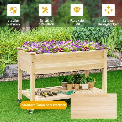 Lit de jardin surélevé en bois avec roulettes – image 2