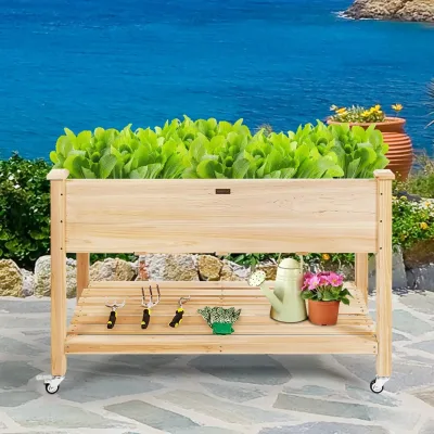 Lit de jardin surélevé en bois avec roulettes – image 3