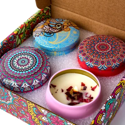 Lot de 4 bougies parfumées en boîte, motif floral