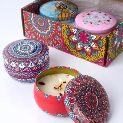 Lot de 4 bougies parfumées en boîte, motif floral – image 2