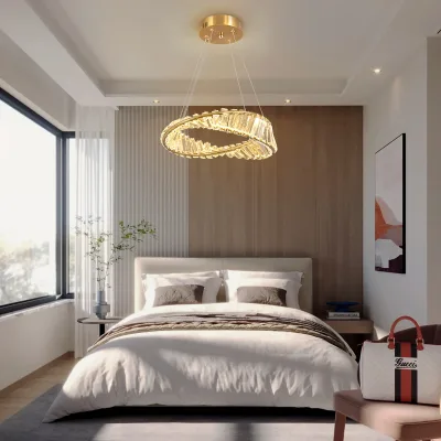 Lustre suspendu en cristal doré à LED – image 2