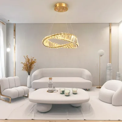 Lustre suspendu en cristal doré à LED – image 3