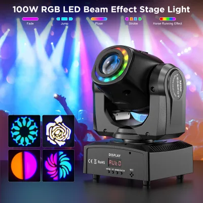 Lyre LED RGB 100 W noire, 8 gobos et stroboscope – image 2