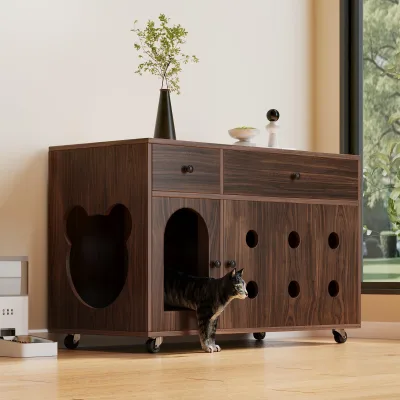 Meuble cache-litière pour chat avec tiroirs