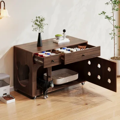Meuble cache-litière pour chat avec tiroirs – image 2