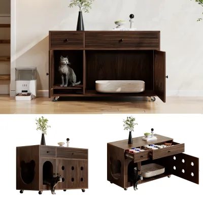 Meuble cache-litière pour chat avec tiroirs – image 3
