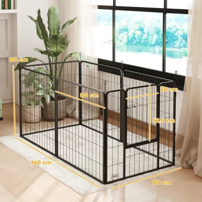 Parc pour chien noir en acier, 6 panneaux et porte – image 3
