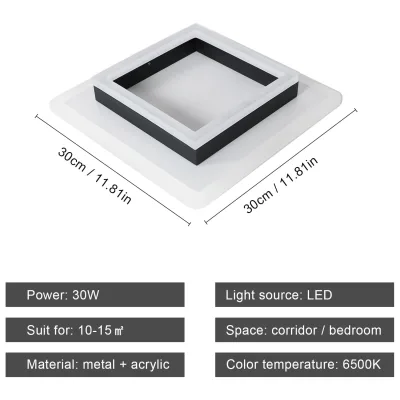 Plafonnier LED carré blanc et noir en acrylique – image 2