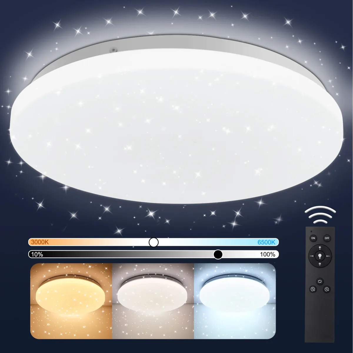 Plafonnier LED rond 28 cm dimmable avec télécommande