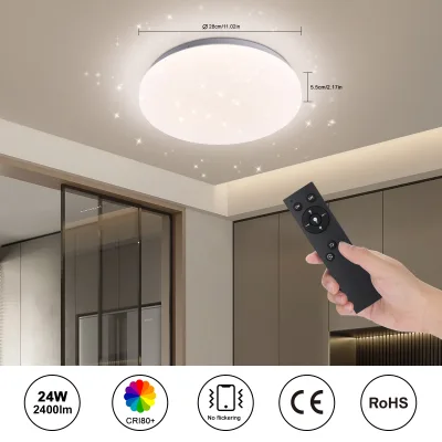 Plafonnier LED rond 28 cm dimmable avec télécommande – image 3