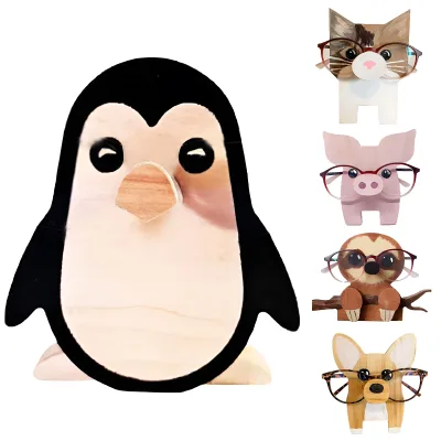 Porte-lunettes animal mignon en bois sculpté