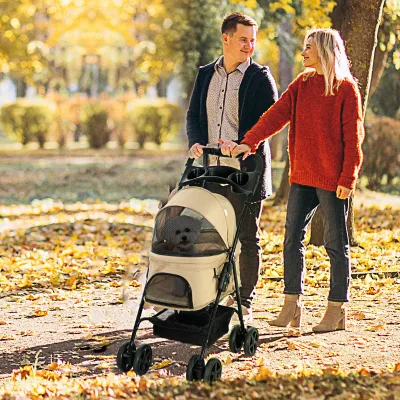 Poussette pliable pour petit chien, kaki