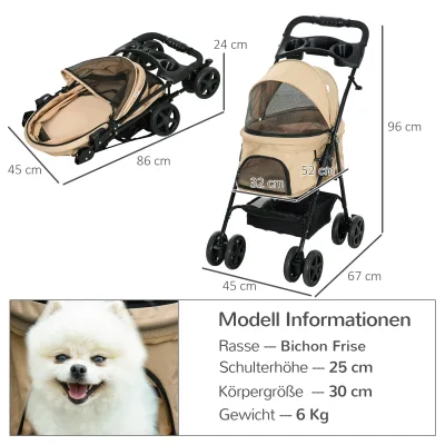 Poussette pliable pour petit chien, kaki – image 3