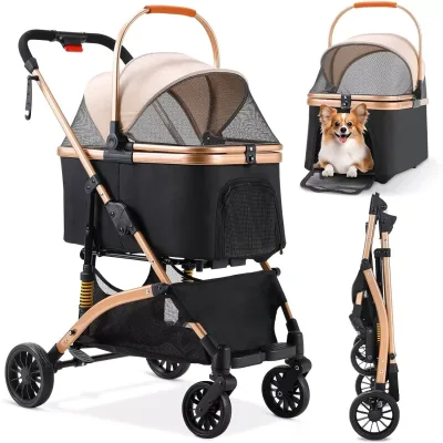 Poussette pliante pour chien et chat à 4 roues