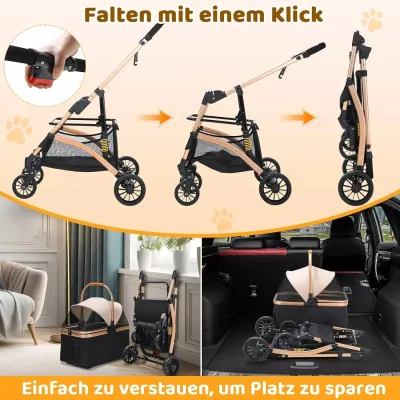 Poussette pliante pour chien et chat à 4 roues – image 2