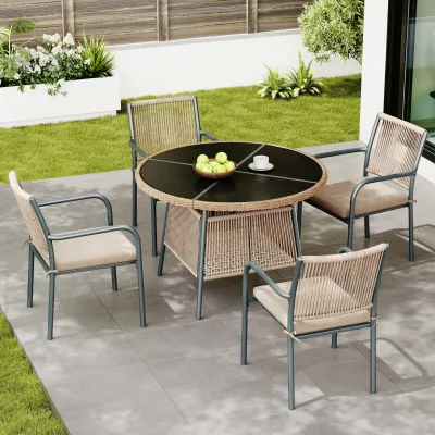 Salon de jardin 5 pièces, table ronde et 4 fauteuils