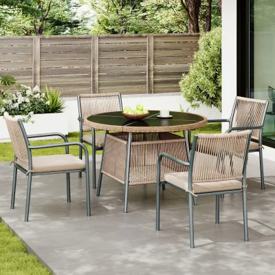 Salon de jardin 5 pièces, table ronde et 4 fauteuils – image 2