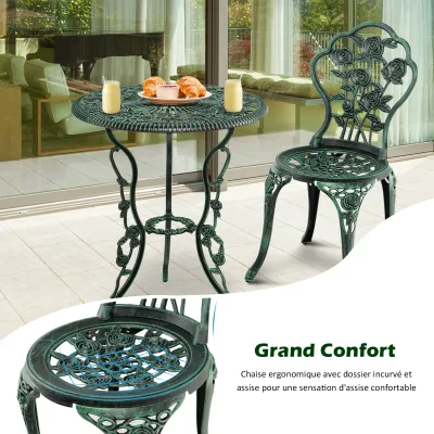 Salon de jardin vert, table ronde et 2 chaises – image 3