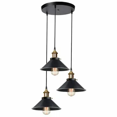 Suspension industrielle 3 lumières en métal, culot E27