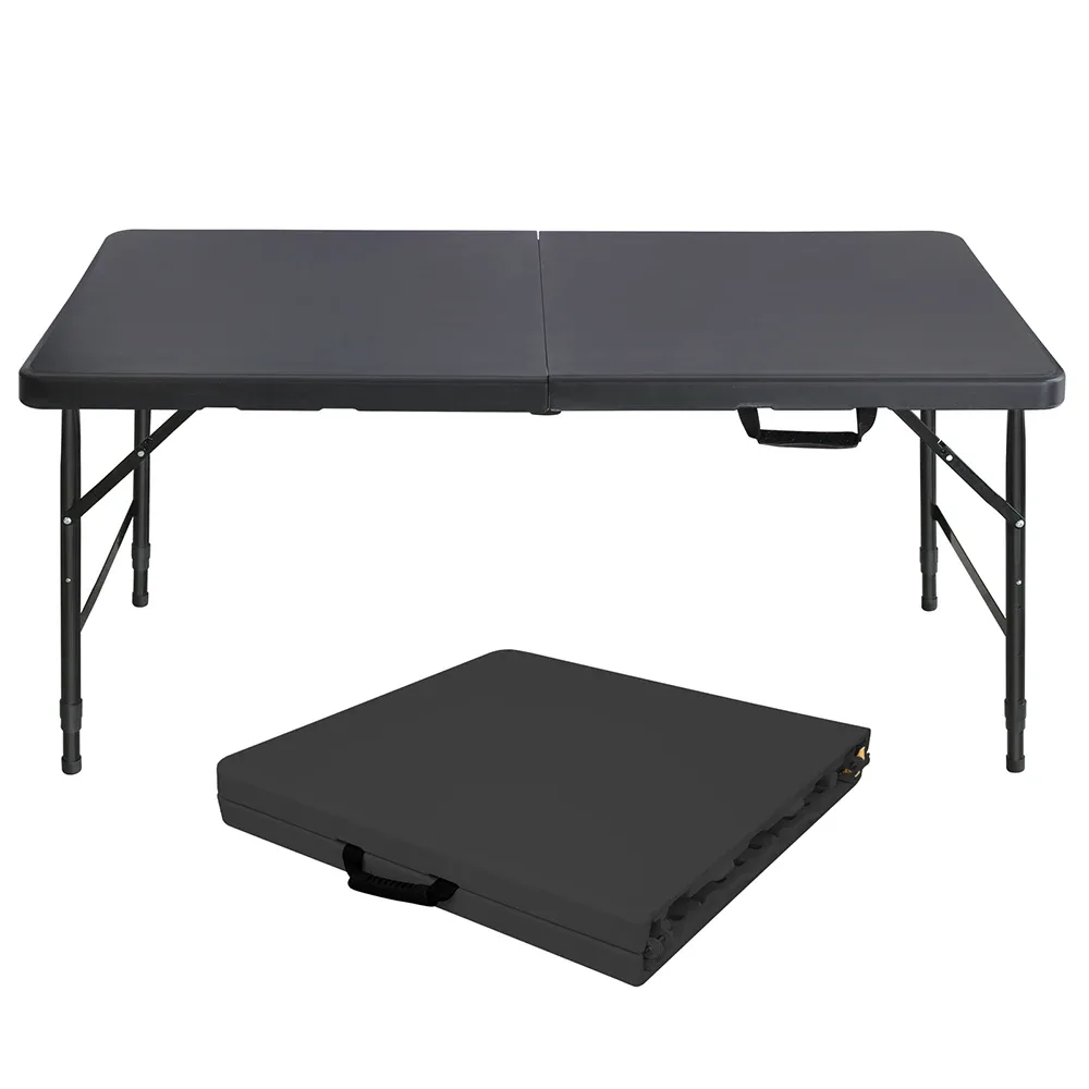 Table pliante noire réglable en hauteur, 125 cm